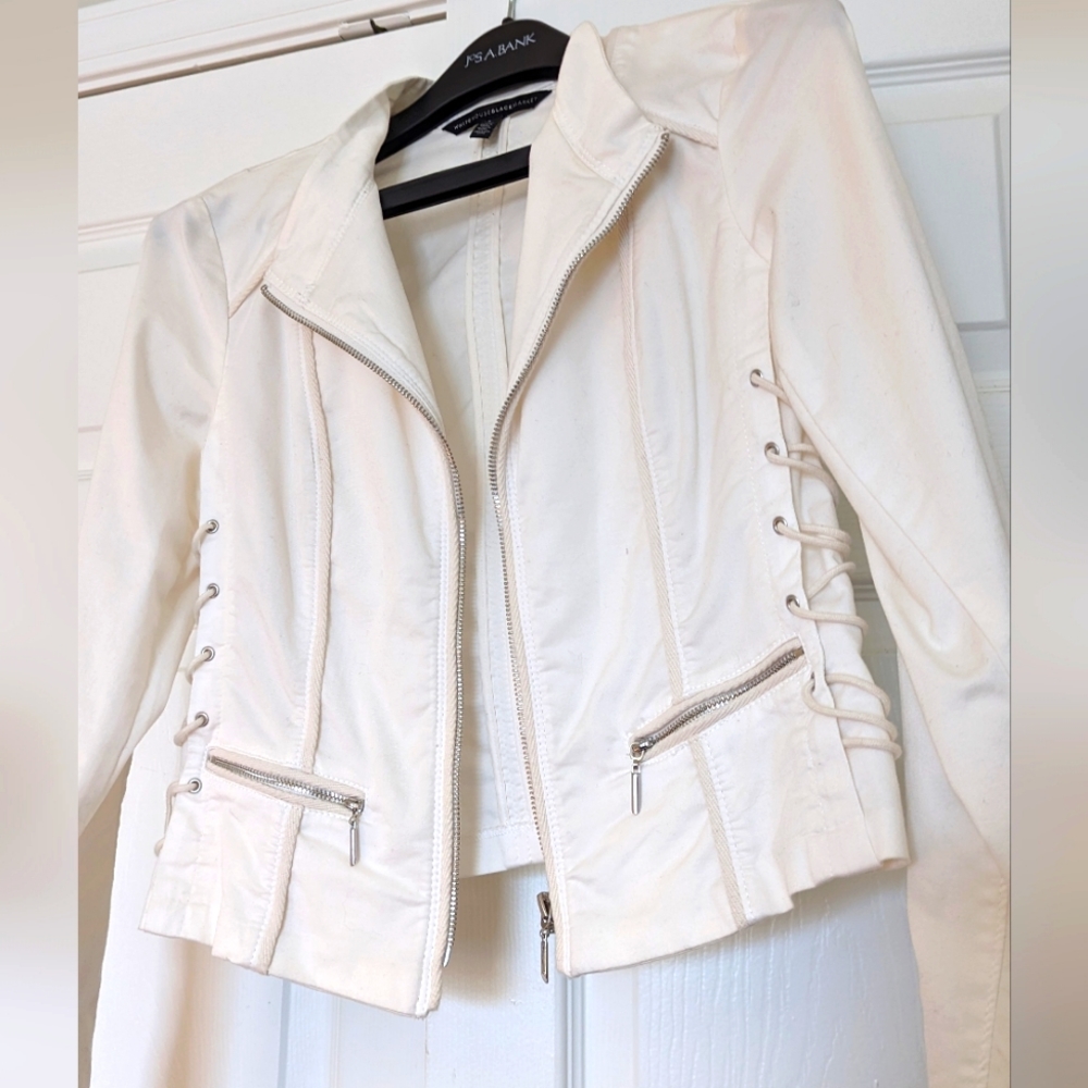 WHBM White Moto Style Jacket Size 4